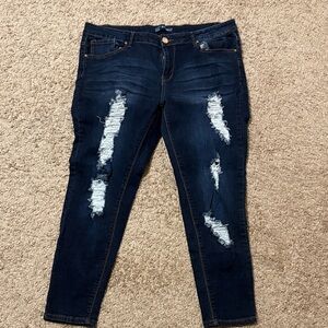 Savvy Dark Blue Distressed Skinny Jeans